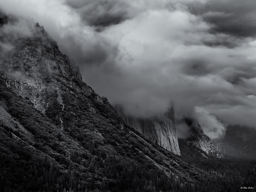 Yosemite Valley Panorama In Black And White Photograph