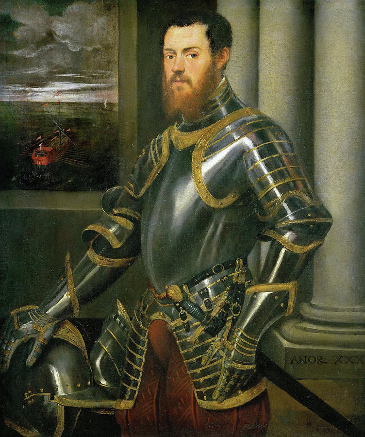 Tintoretto Painting - Young man in a gold-decorated suit of armour #1 by Tintoretto