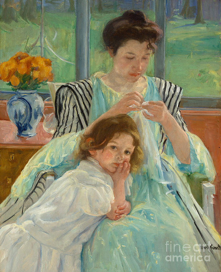 Young Mother Sewing Painting by Mary Stevenson Cassatt