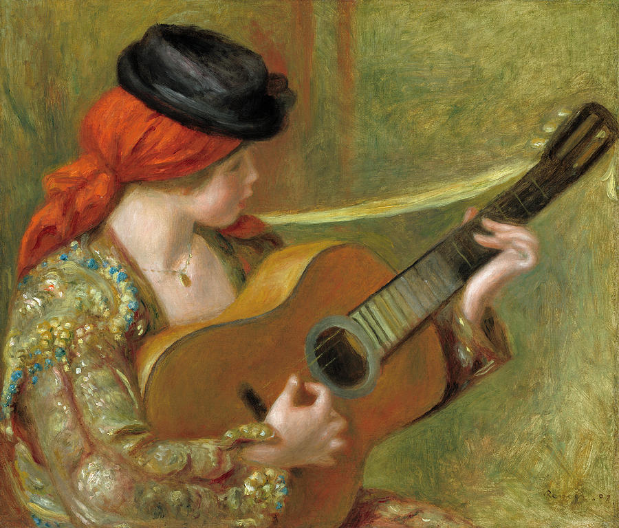 Young Spanish Woman with a Guitar #1 Painting by Auguste Renoir
