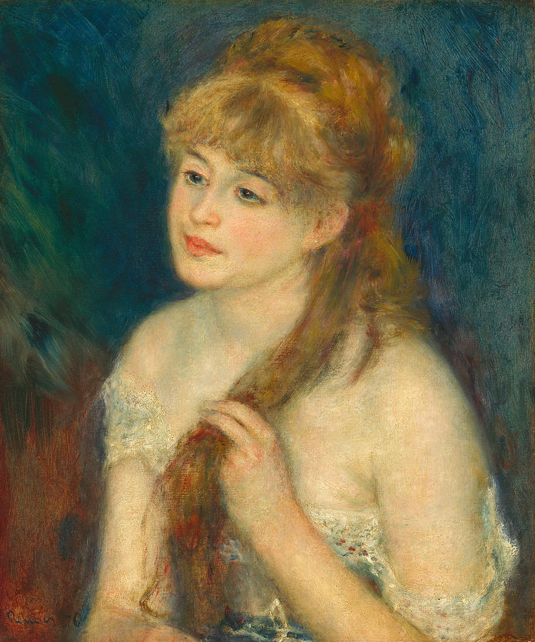 Young Woman Braiding Her Hair #1 Painting by Pierre-Auguste Renoir