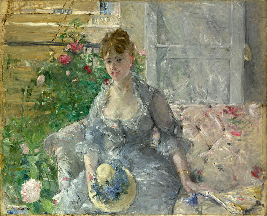 Young Woman Seated on a Sofa #1 Painting by Berthe Morisot