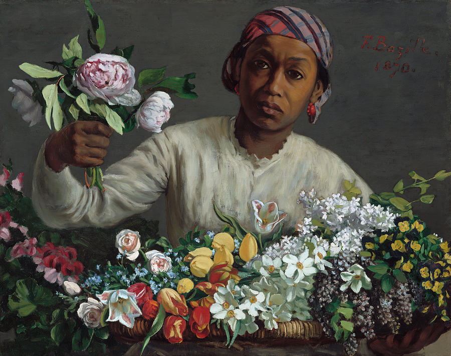 Young Woman with Peonies #1 Painting by Frederic Bazille