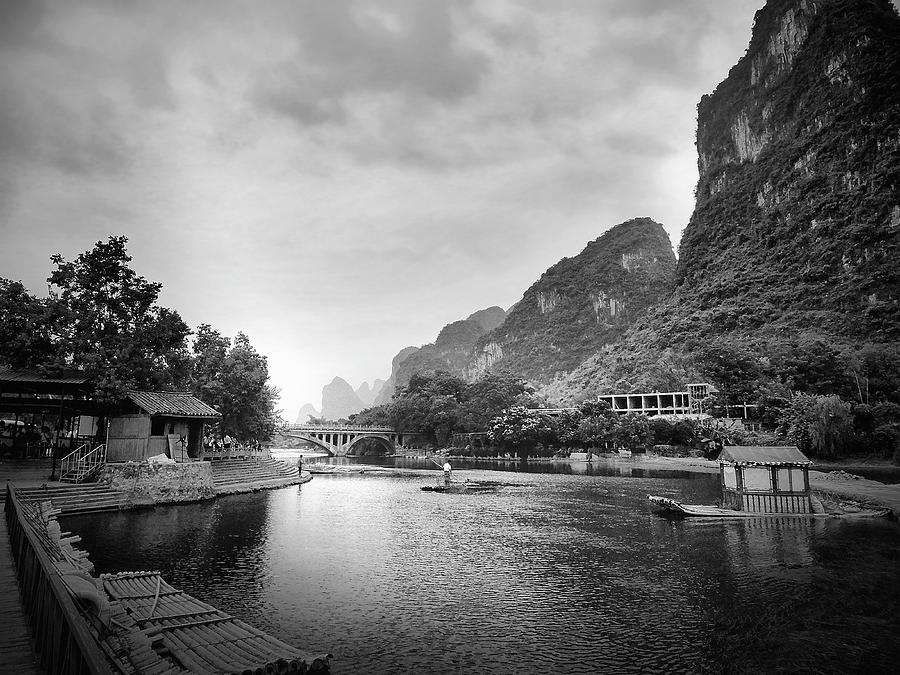 Yulong River drifting -ArtToPan- China Guilin scenery-Black and white photograph #1 Photograph by Artto Pan