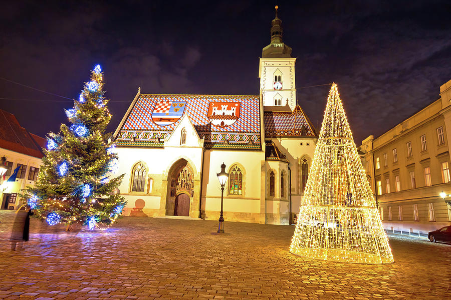 Zagreb government square advent evening view #1 Photograph by Brch Photography
