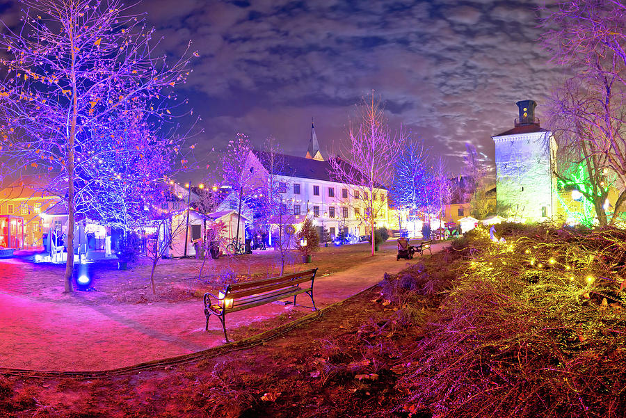 Zagreb upper town christmas market evening view #1 Photograph by Brch Photography