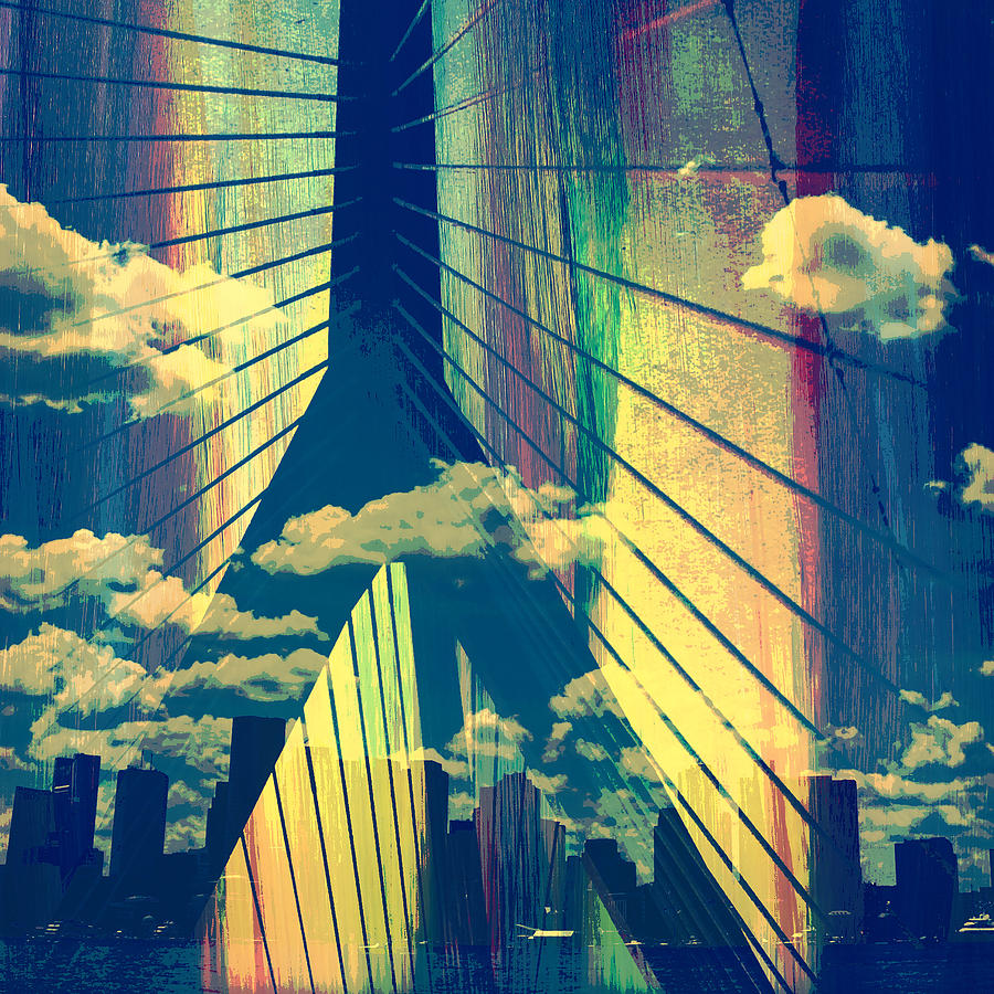 Boston Digital Art - Zakim Bridge Boston v4 by Brandi Fitzgerald