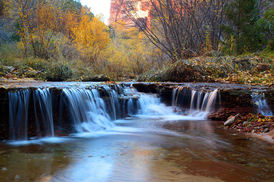 Zion Autumn Foliage Waterfall Photograph
