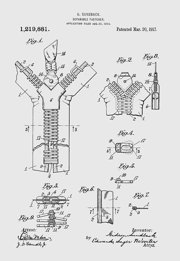 Zipper Patent Art  #2 Photograph by Chris Smith