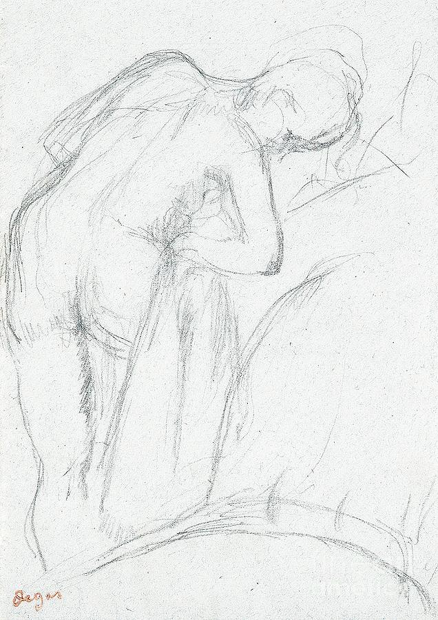 After the Bath Drawing by Edgar Degas