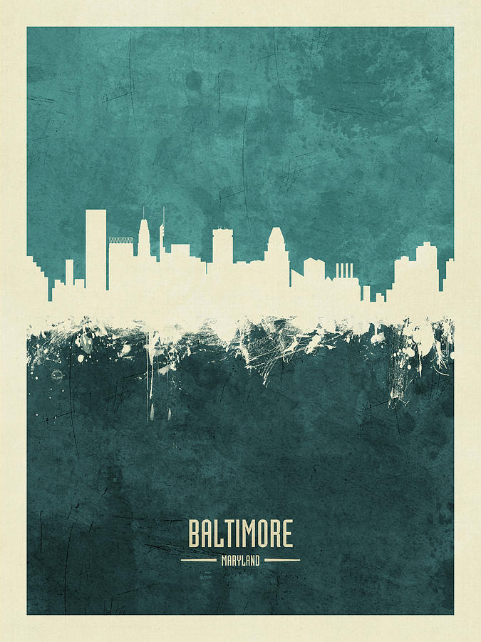 Baltimore Digital Art - Baltimore Maryland Skyline #10 by Michael Tompsett