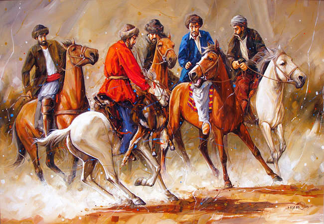 Buzkashi Painting by Momin Khan - Fine Art America