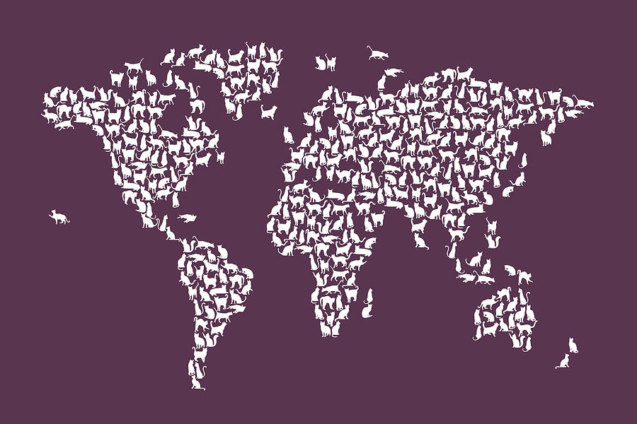 Cat Digital Art - Cats Map of the World Map #10 by Michael Tompsett