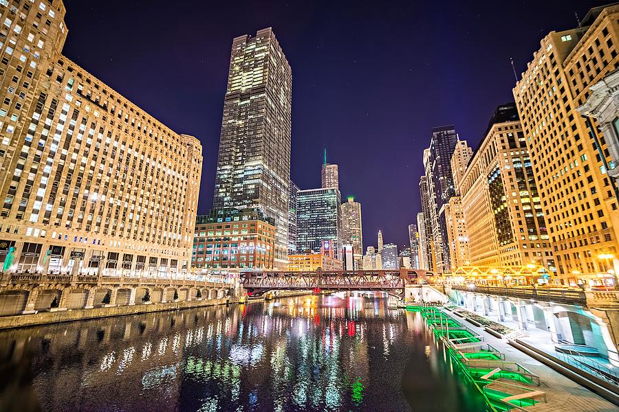 Chicago Illinois City Skyline At Night Time #10 Photograph by Alex Grichenko