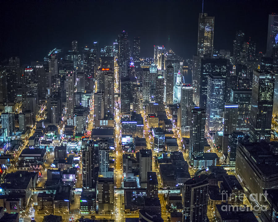 Chicago Night Skyline Aerial Photo #10 Photograph by David Oppenheimer