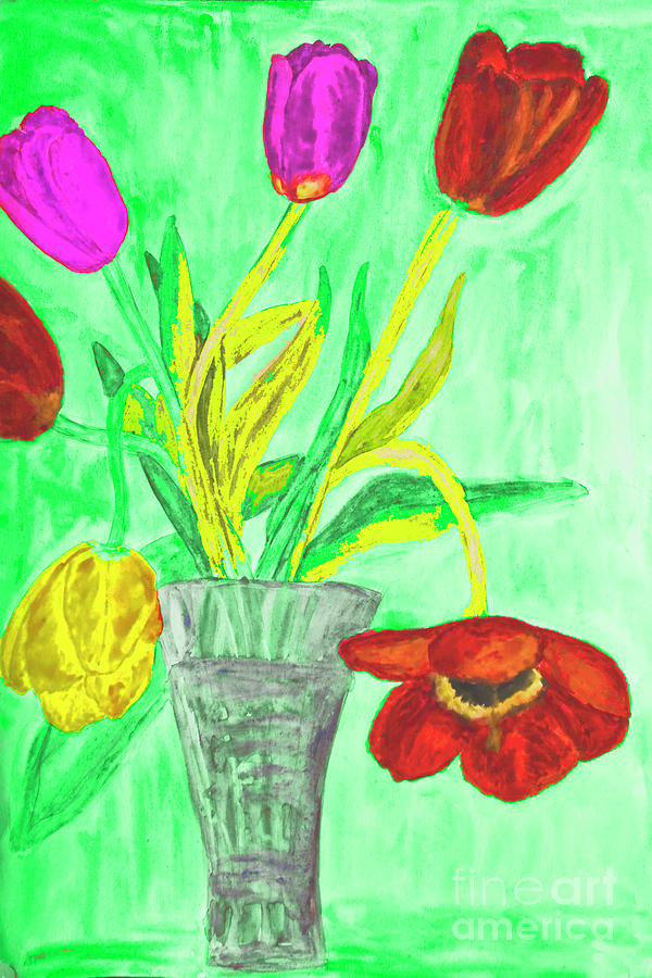 Hand painted picture, tulips in vase #11 Painting by Irina Afonskaya