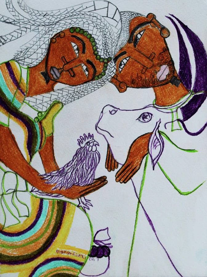 Kintu and Nambi The Folktale #10 Painting by Gloria Ssali