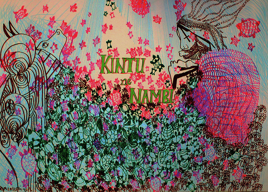 Kintu and Nambi The Serenade #10 Painting by Gloria Ssali