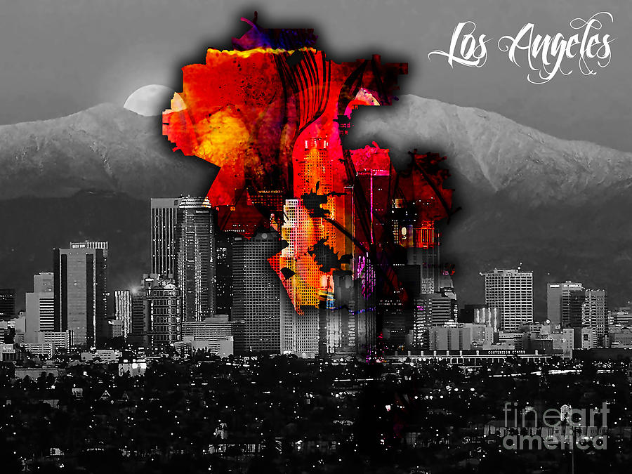 Los Angeles Map and Skyline #10 Mixed Media by Marvin Blaine