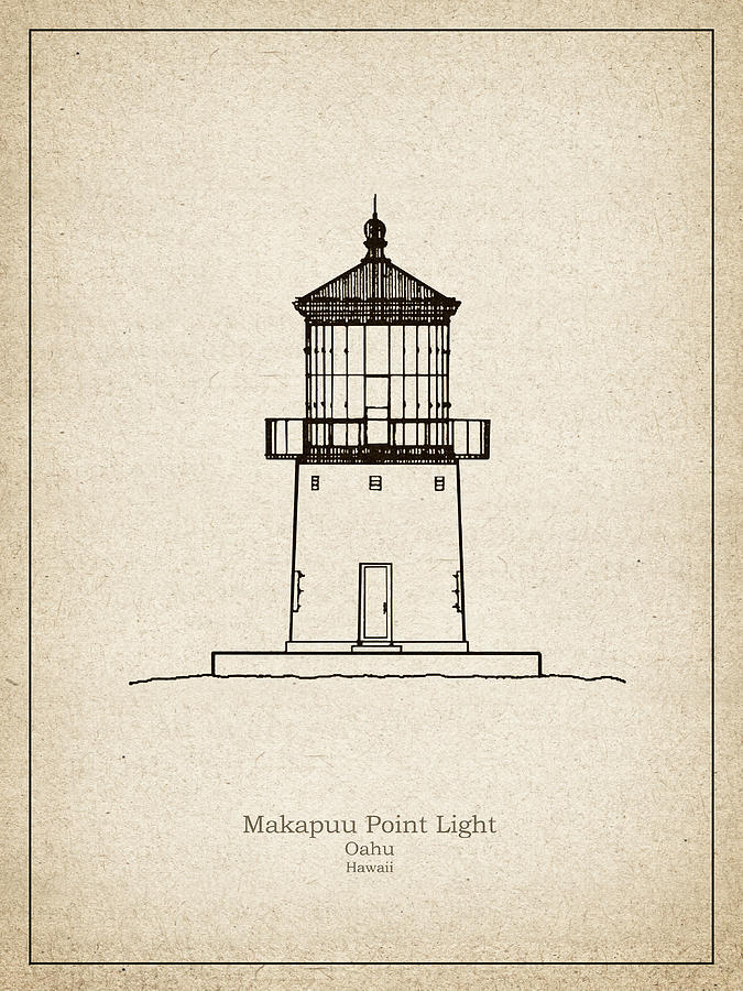 Architecture Drawing - Makapuu Point Lighthouse - Hawaii - blueprint drawing #8 by SP JE Art