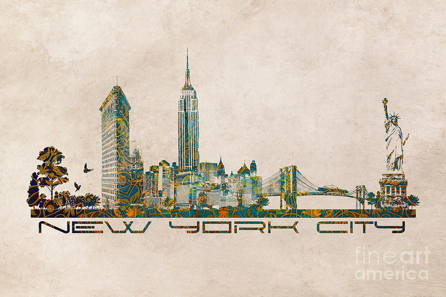 Statue Of Liberty Digital Art - New York City skyline #10 by Justyna Jaszke JBJart