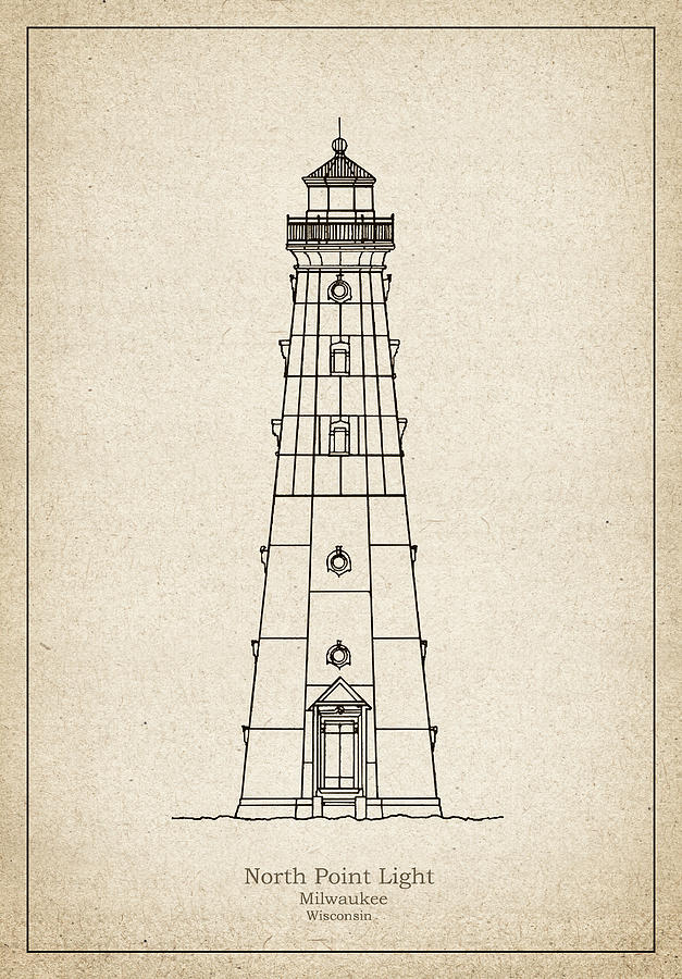 Architecture Drawing - North Point Lighthouse - Wisconsin - blueprint drawing #10 by SP JE Art
