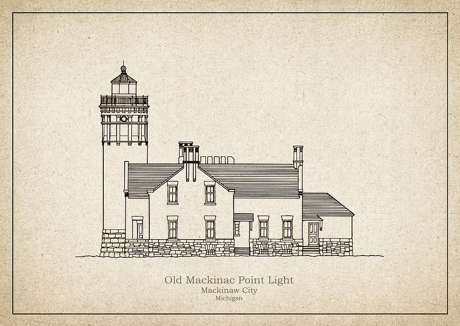 Old Mackinac Point Lighthouse - Michigan - blueprint drawing #10 Drawing by SP JE Art