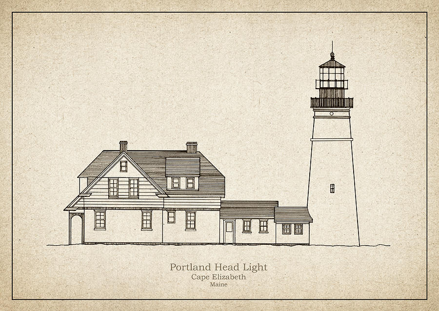 Portland Head Lighthouse - Maine - blueprint drawing #10 Drawing by SP ...