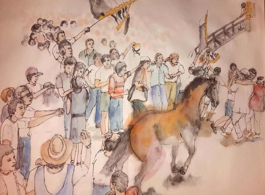 Siena and their Palio album #10 Painting by Debbi Saccomanno Chan