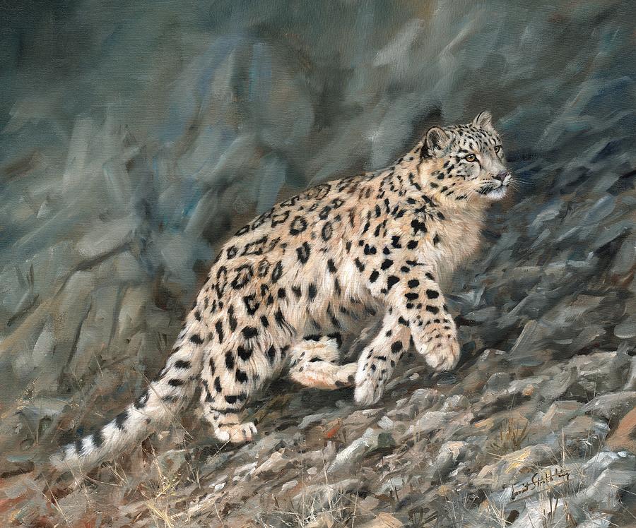 Snow Leopard #10 Painting by David Stribbling
