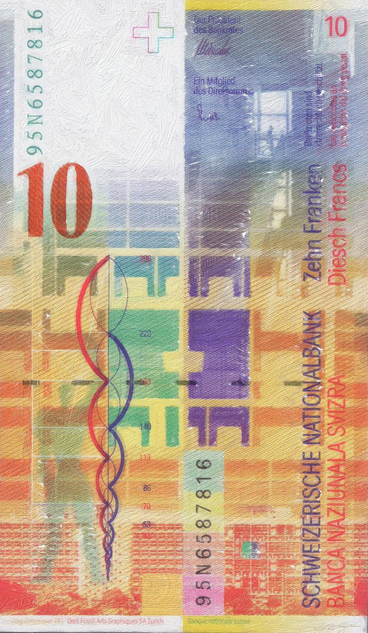 Cash Digital Art - 10 Swiss Franc Pop Art Bill by Serge Averbukh