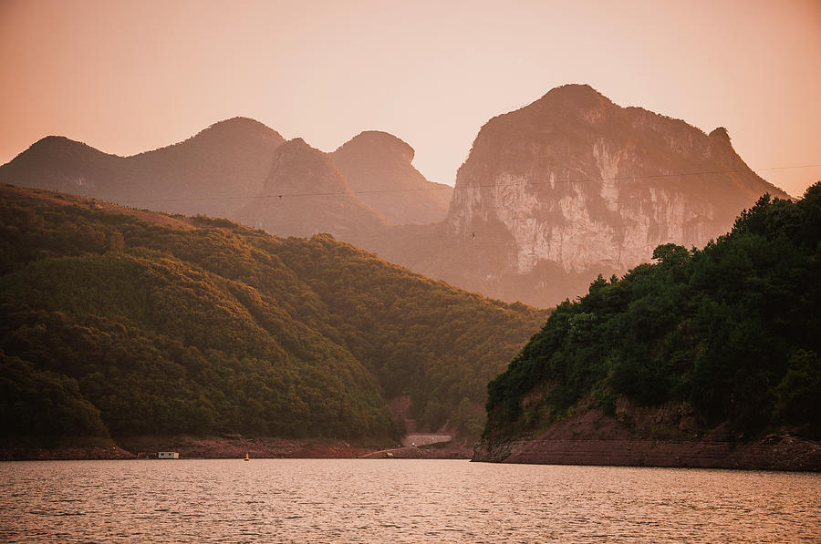 The mountains and lake scenery in sunset #10 Photograph by Carl Ning
