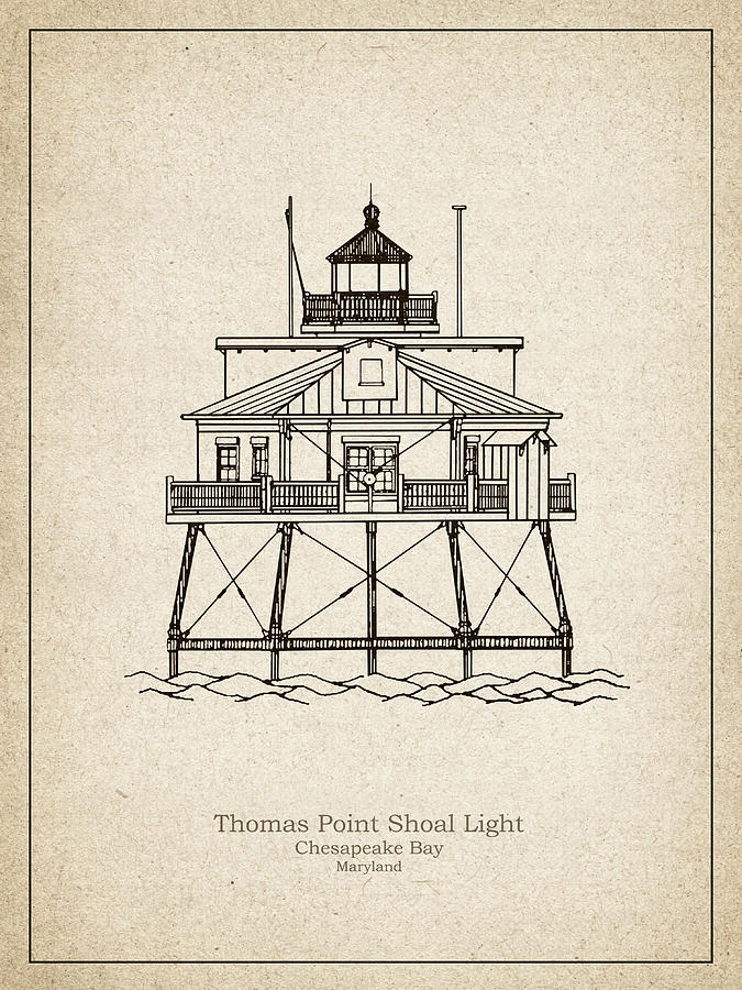 Architecture Drawing - Thomas Point Shoal Lighthouse - Maryland - blueprint drawing #10 by SP JE Art