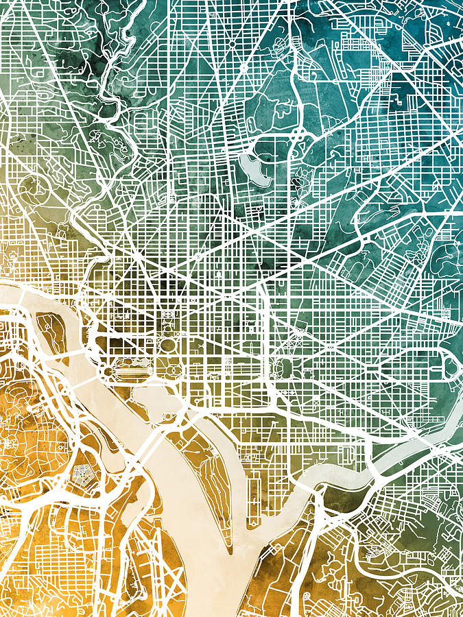 Washington DC Street Map #10 Digital Art by Michael Tompsett