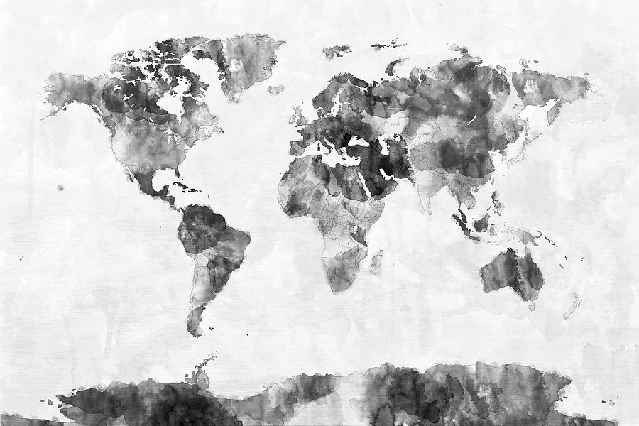 Watercolor Map of the World Map #10 Digital Art by Michael Tompsett