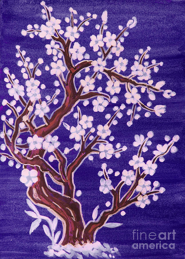 White tree in blossom, painting #10 Painting by Irina Afonskaya