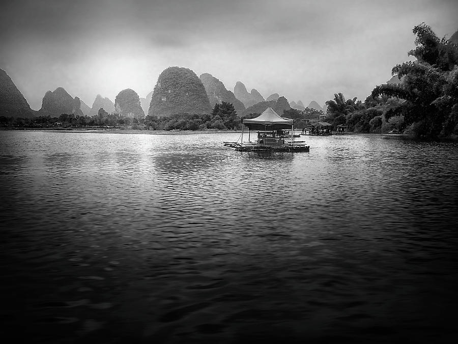 Yulong River drifting -ArtToPan- China Guilin scenery-Black and white photograph #10 Photograph by Artto Pan