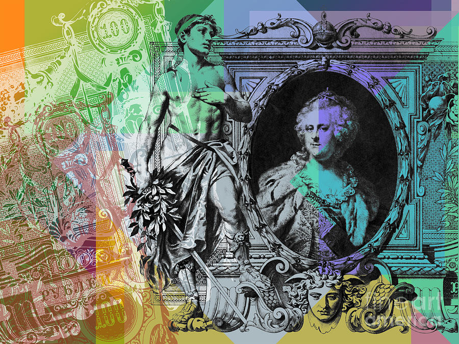 100 Ruble banknote Pop Art collage #2 Digital Art by Jean luc Comperat
