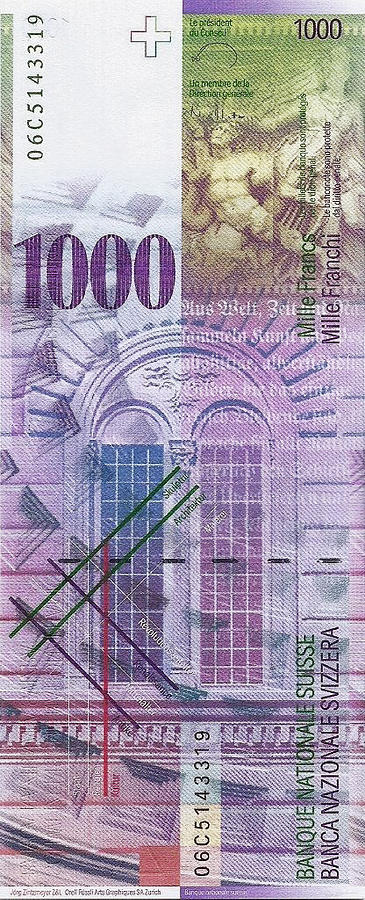 1000 Swiss Franc Bill Digital Art by Serge Averbukh