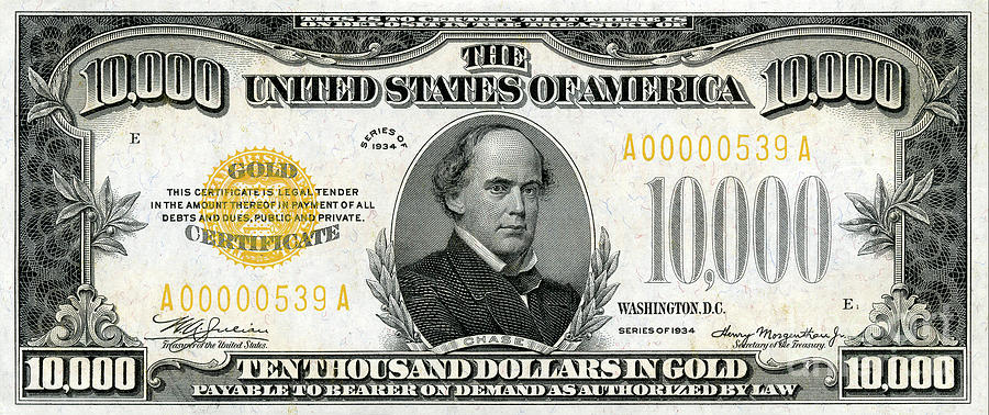 Vintage $10,000 Bill circa 1934 Photograph by Jon Neidert