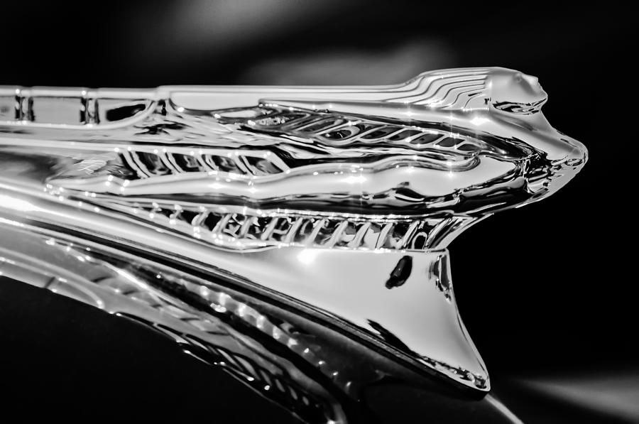Black And White Photograph - 1946 Desoto Hood Ornament -169bw by Jill Reger