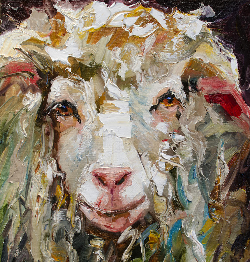 10x10 Sheep Painting by Diane Whitehead