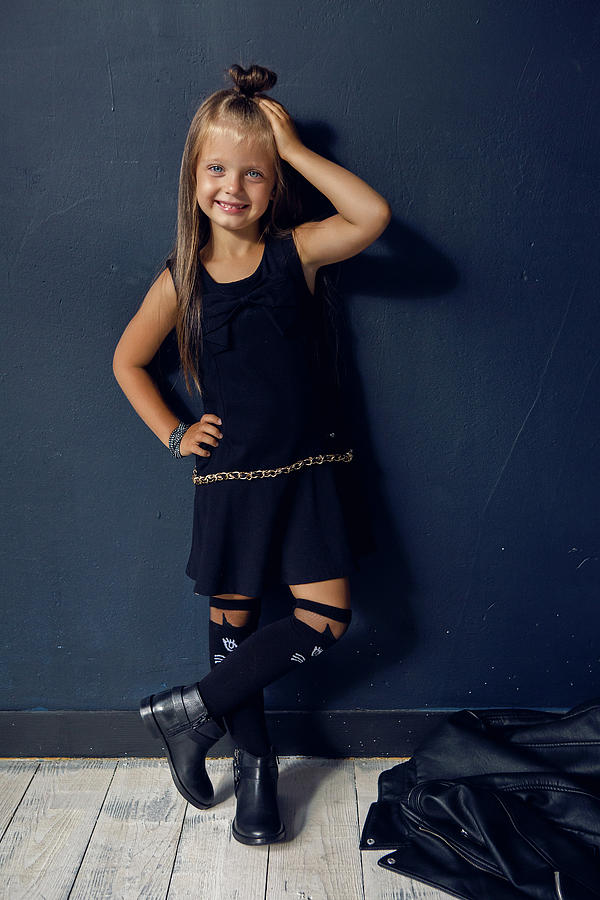 Baby Girl With Long Hair In Leather Jacket Standing Photograph by Elena ...