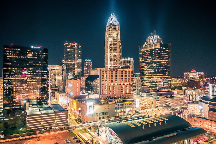 Charlotte North Carolina Skyline View At Night From Roof Top Res #11 Photograph by Alex Grichenko
