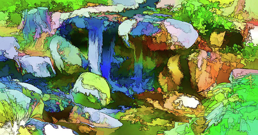 11 Lily Pond Waterfall Abstract  Digital Art by Linda Brody