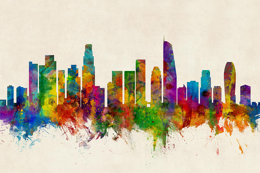 Los Angeles Digital Art - Los Angeles California Skyline #11 by Michael Tompsett