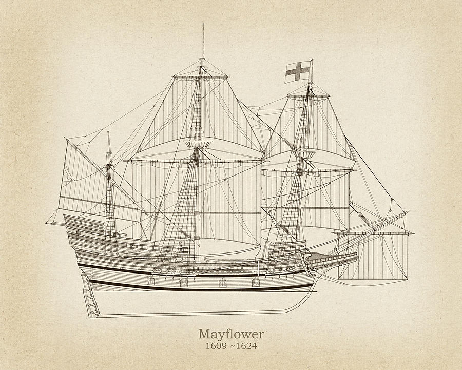 Mayflower Drawing - Mayflower ship plans by StockPhotosArt Com.