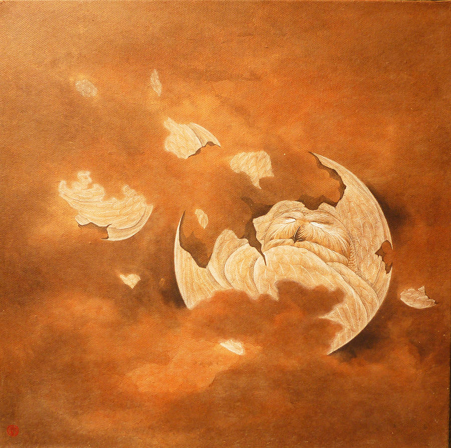 Owl Painting - Moon with Snow Owl-1 by Chien-yu Chen