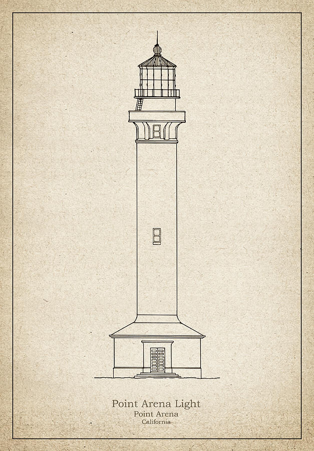 Architecture Drawing - Point Arena Lighthouse - California - blueprint drawing #11 by SP JE Art