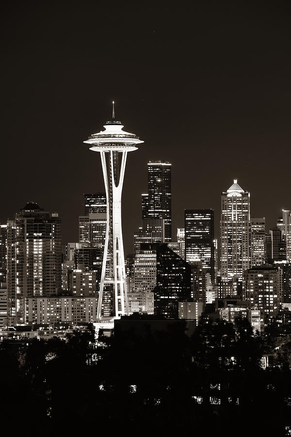 Seattle city skyline night #11 Photograph by Songquan Deng
